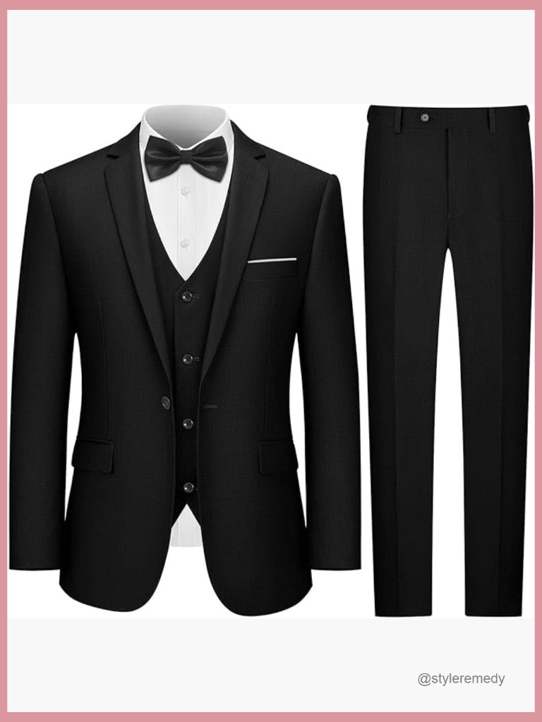 Slim Fit Business Suit Set With Vest And Pants, Polyester Viscose Blend